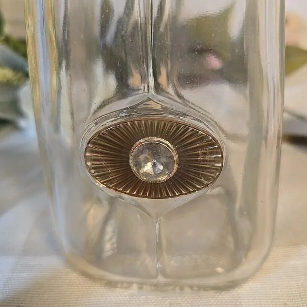 RARE 1956 Seagrams Glass Bar Decanter Bottle MCM Gold Starburst x2 Set